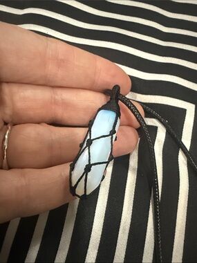 Black Cord Necklace with opal stone Pendant
